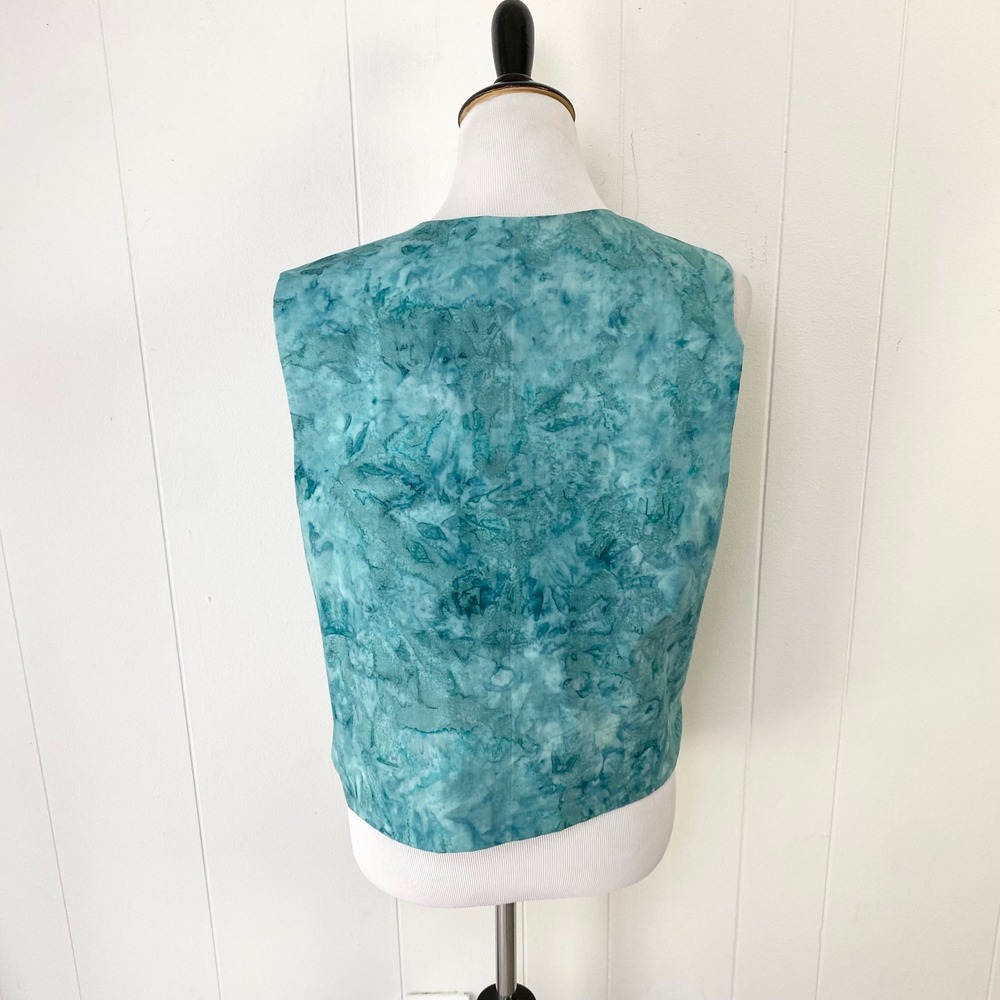 Handmade Batik Reversible Dolphin Vest Blue Teal Purple Open Front Women's M L - Picture 6 of 7